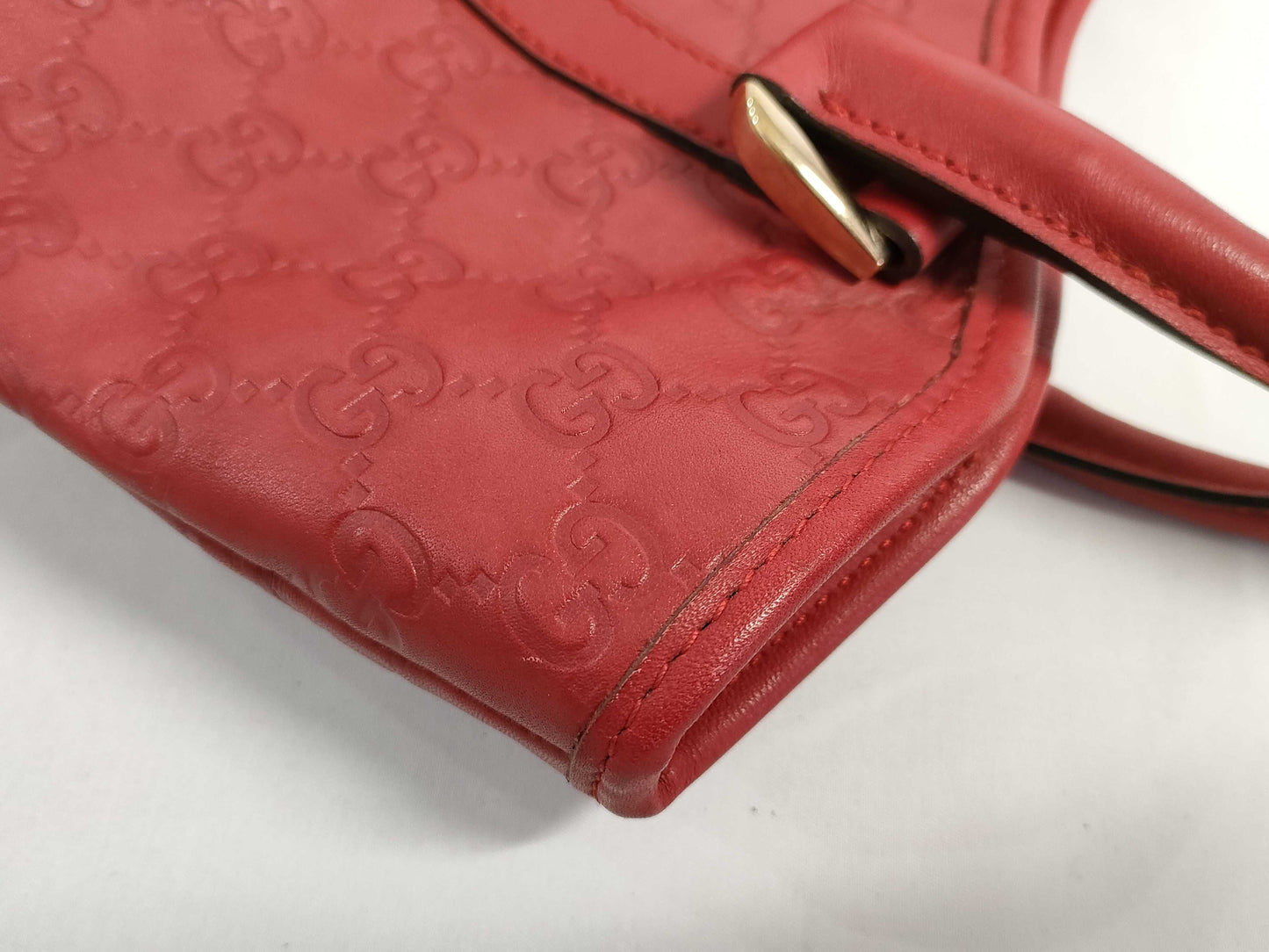 GUCCI Guccissima Tote Bag Micro Shimmer Leather GG Logo Red Tote Bag