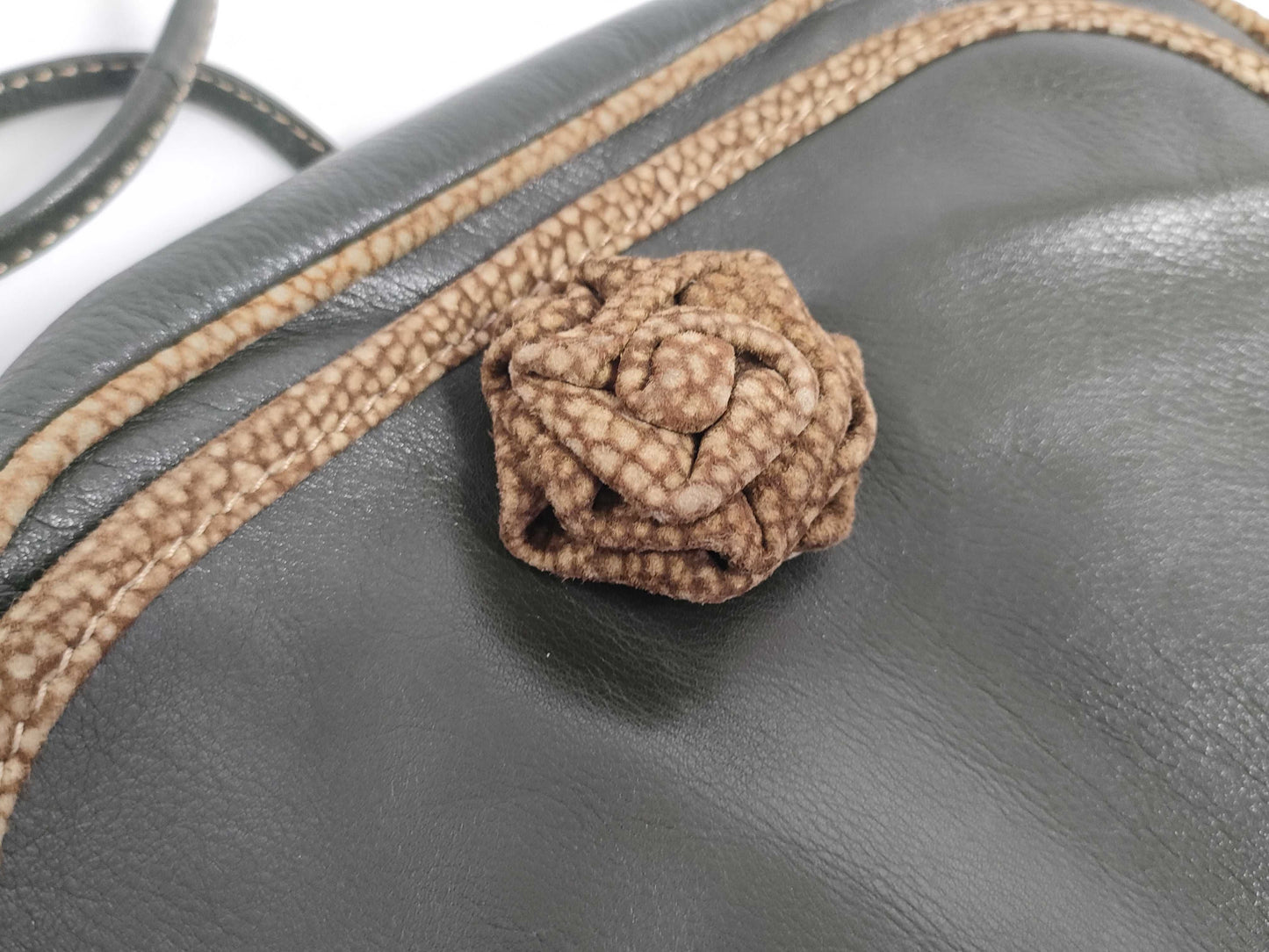 BORBONESE Shoulder Bag Leather Green Shoulder Bag