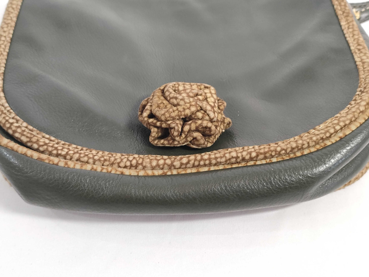 BORBONESE Shoulder Bag Leather Green Shoulder Bag