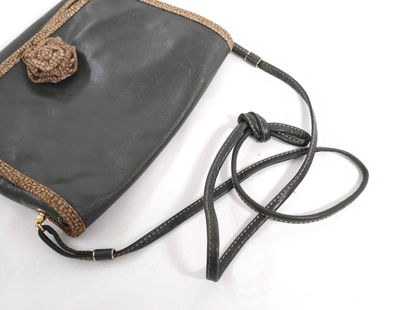 BORBONESE Shoulder Bag Leather Green Shoulder Bag