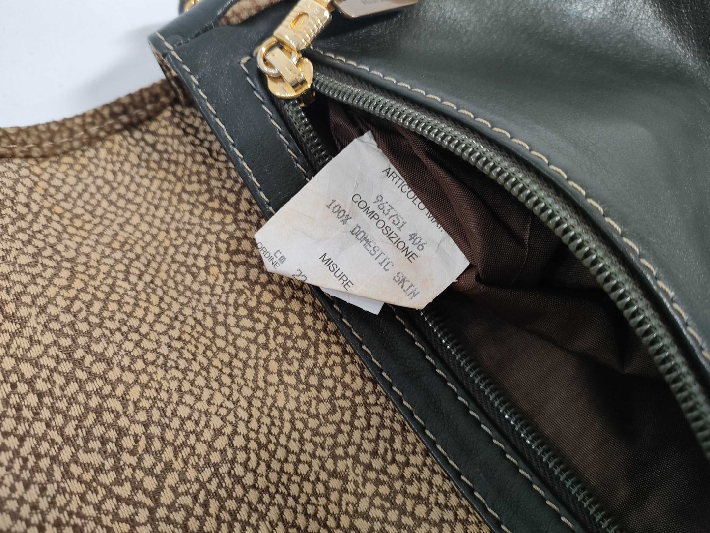 BORBONESE Shoulder Bag Leather Green Shoulder Bag