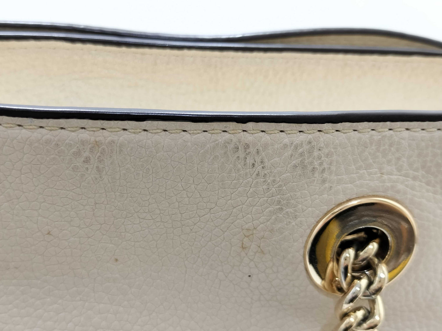 COACH White Turnlock Chain One-Shoulder Leather Tote Bag