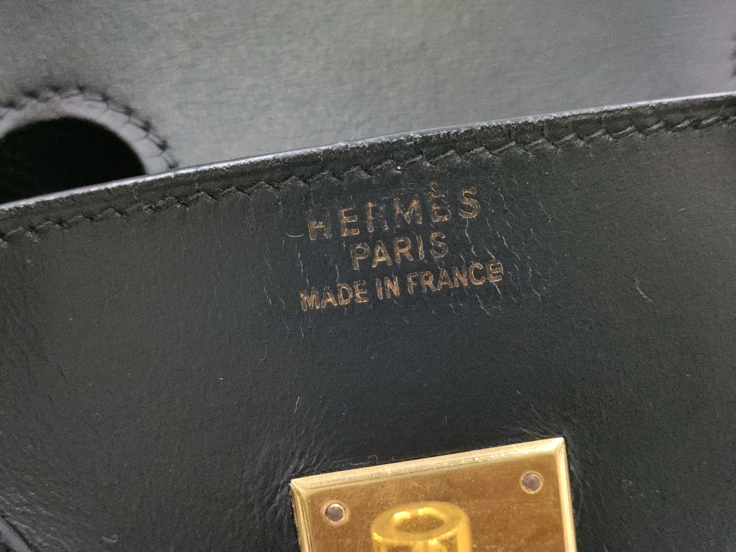 HERMES Birkin 35 〇Z Stamp Box Calf Black Handbag Tote Bag