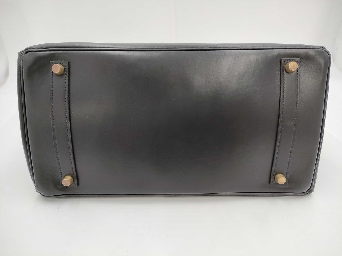 HERMES Birkin 35 〇Z Stamp Box Calf Black Handbag Tote Bag