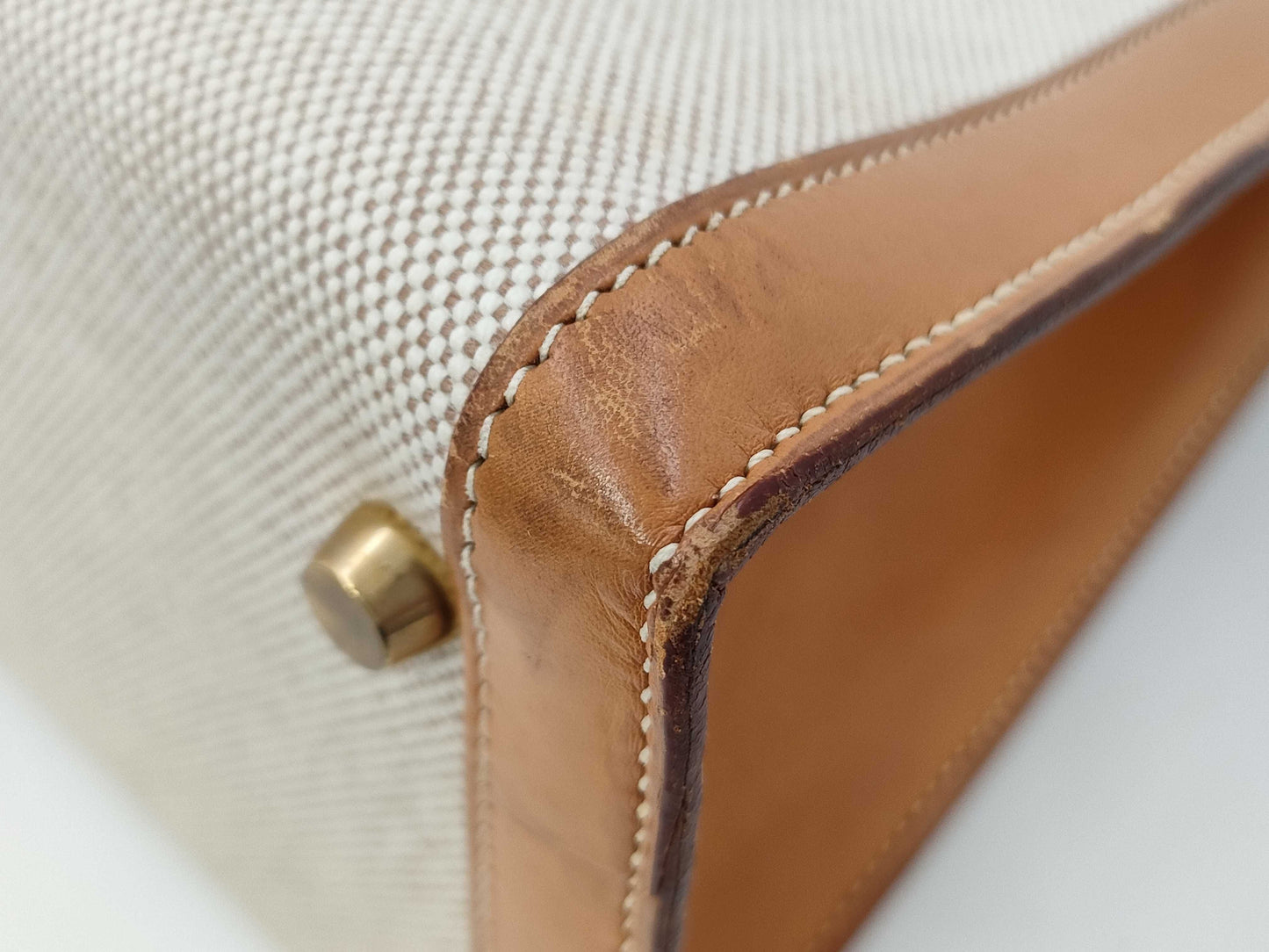 HERMES Kelly 32 Toile Natural Gold Hardware Shoulder Bag