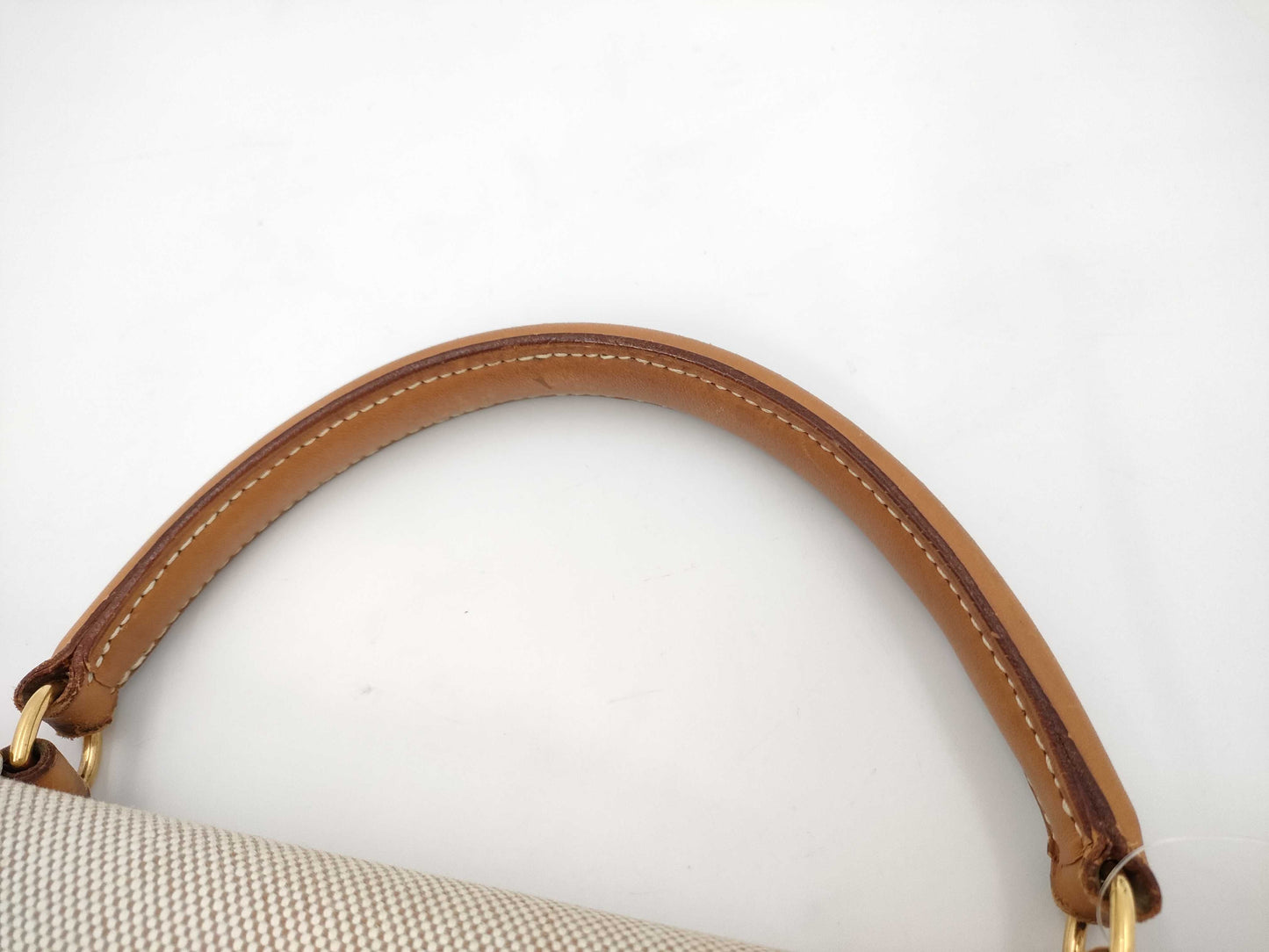 HERMES Kelly 32 Toile Natural Gold Hardware Shoulder Bag
