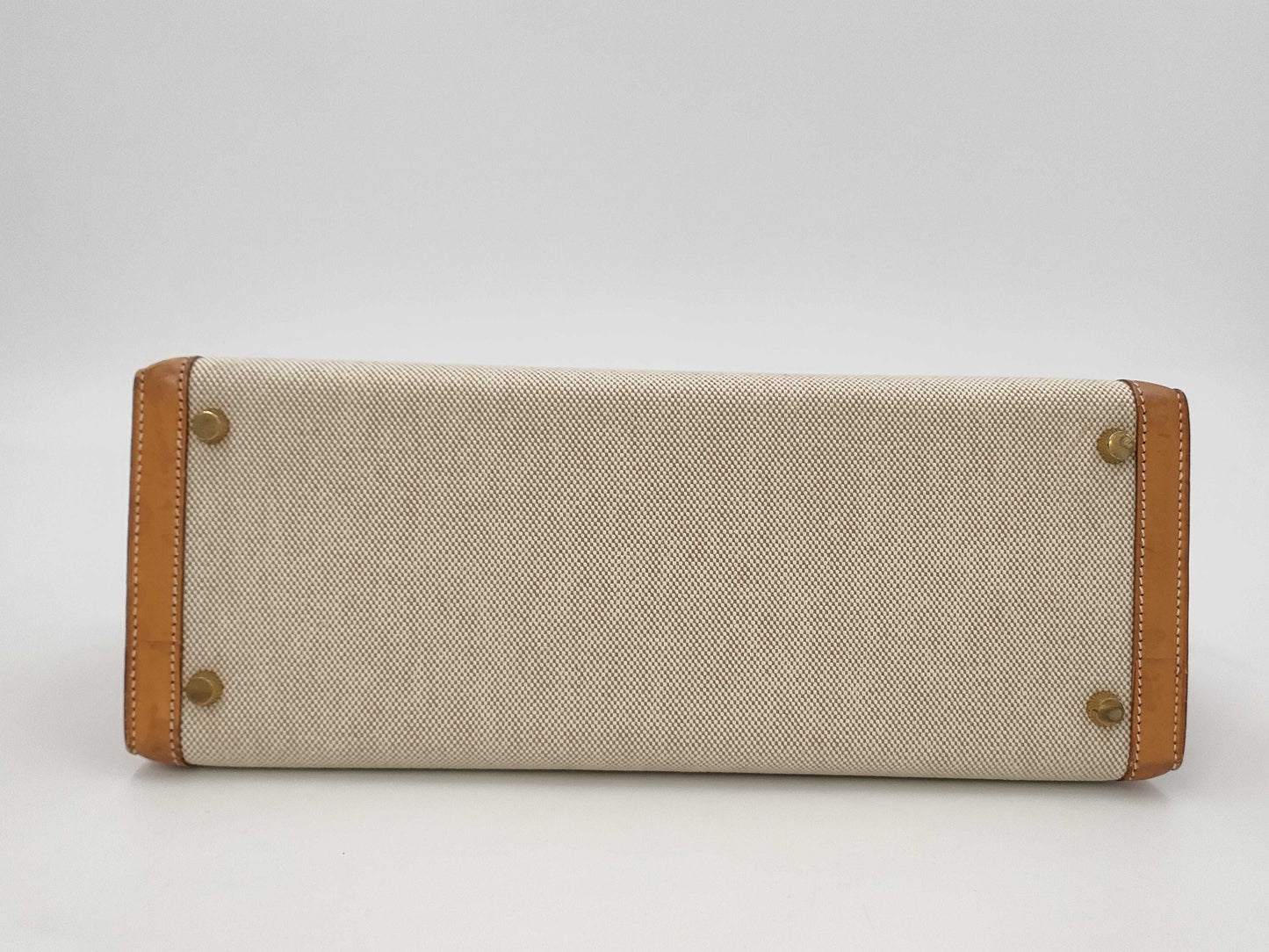 HERMES Kelly 32 Toile Natural Gold Hardware Shoulder Bag