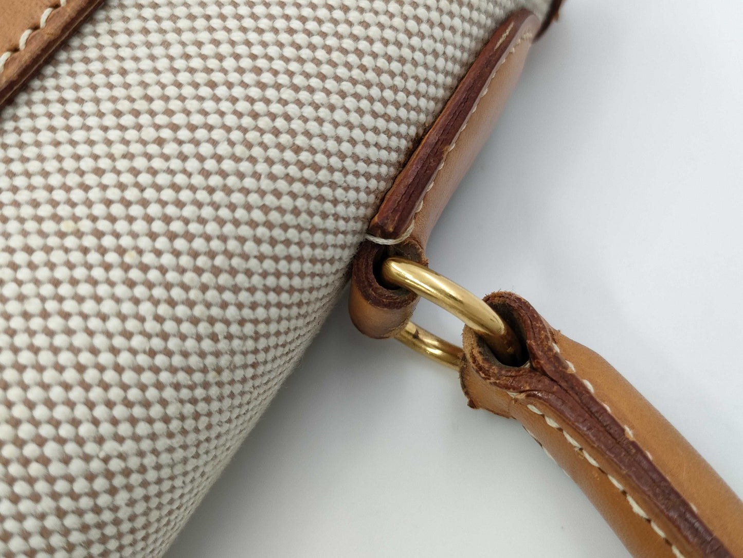 HERMES Kelly 32 Toile Natural Gold Hardware Shoulder Bag