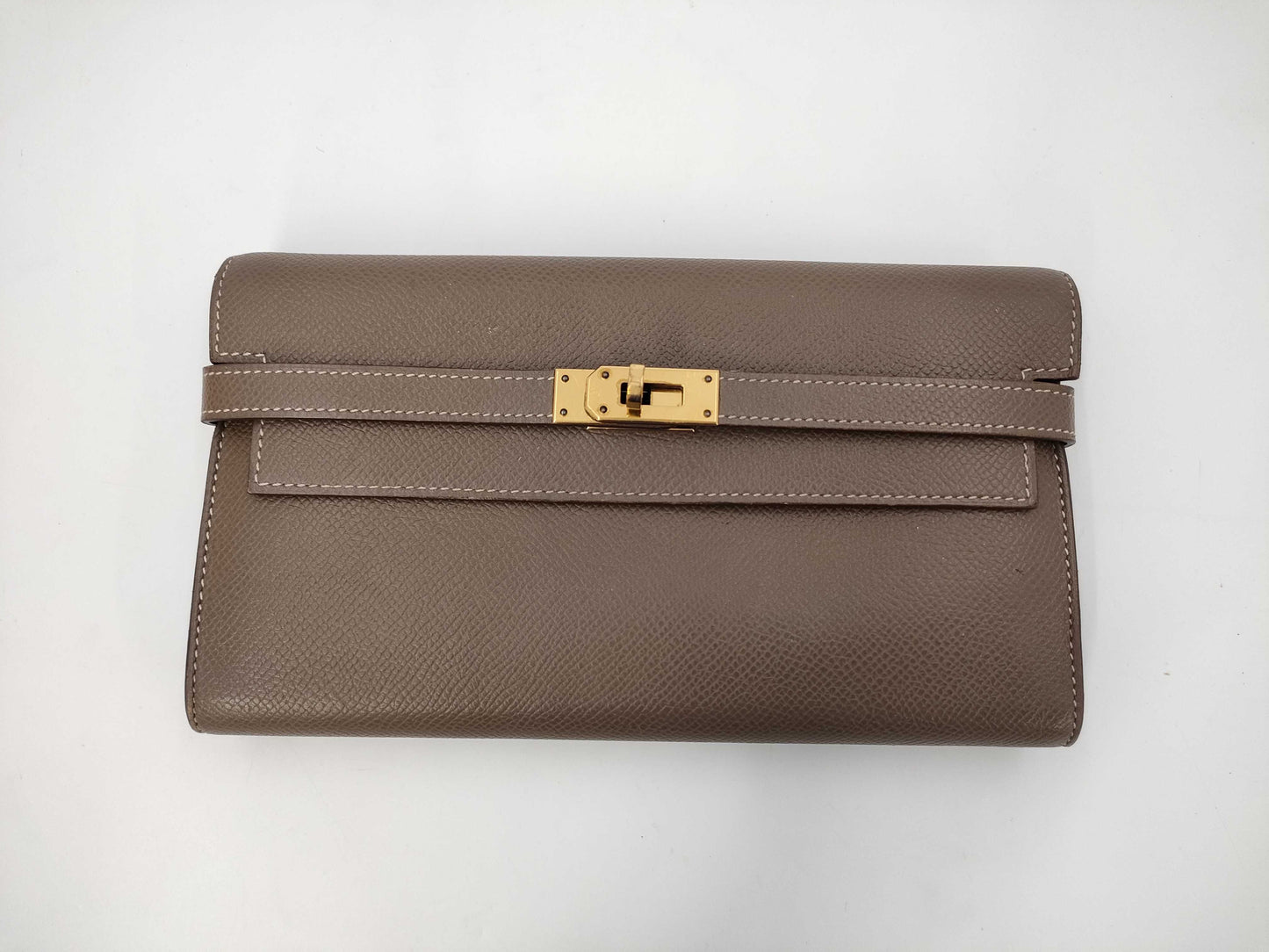 HERMES Kelly Wallet Long Etoupe Gold Hardware C Stamp Wallet