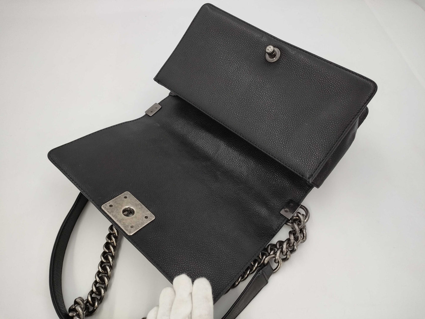 CHANEL Boy Chanel Caviar Leather Black with Silver Hardware Shoulder Bag