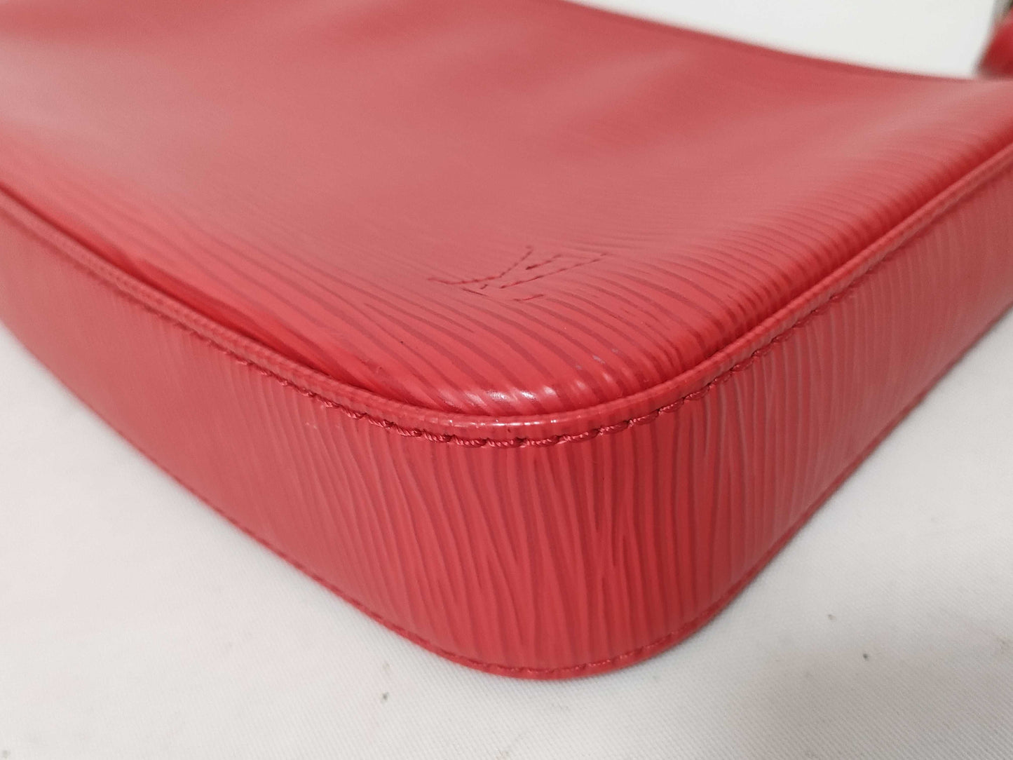LOUIS VUITTON Epi Leather LV Pochette Accessoires Epi Shoulder Bag in Red with Silver Hardware