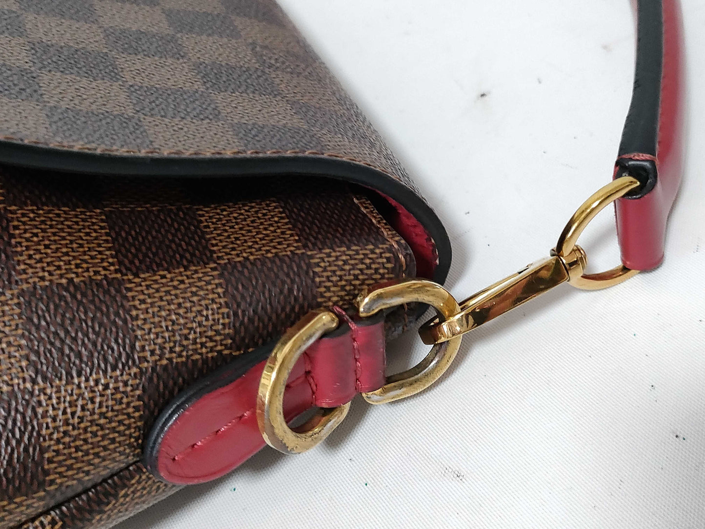 LOUIS VUITTON Damier LV Bobur Scarlet Handle Strap Name Tag Handbag