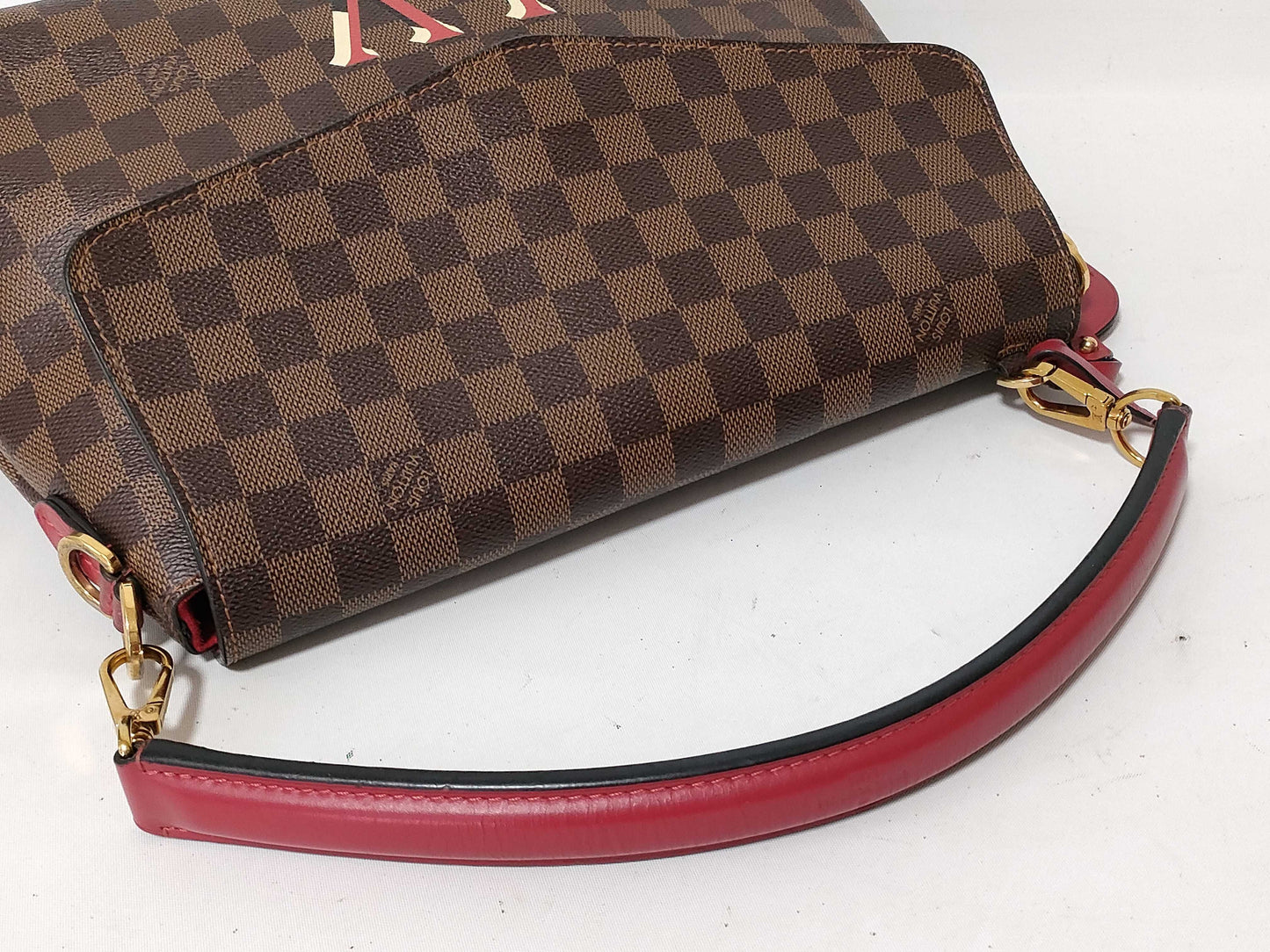 LOUIS VUITTON Damier LV Bobur Scarlet Handle Strap Name Tag Handbag
