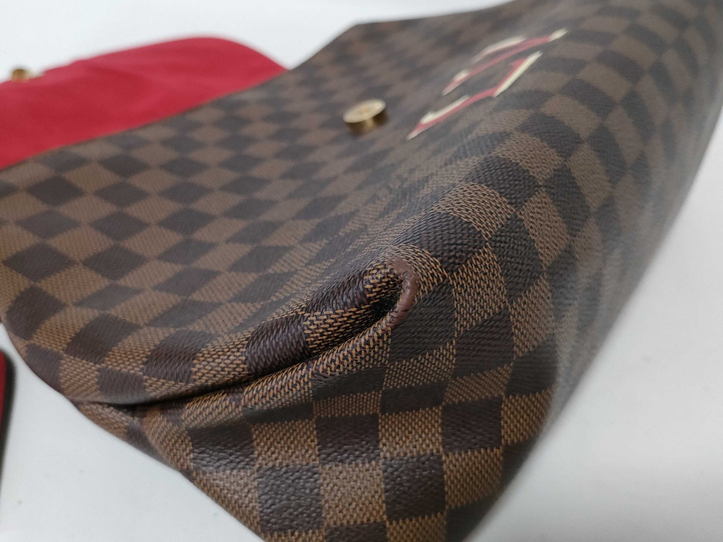 LOUIS VUITTON Damier LV Bobur Scarlet Handle Strap Name Tag Handbag