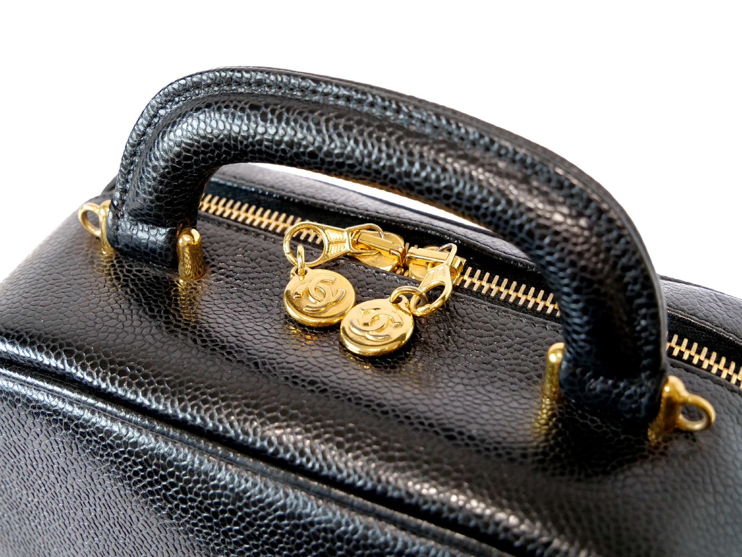 CHANEL Caviar Skin Vanity Coco Mark 2-Way Shoulder Bag Black Vanity Bag