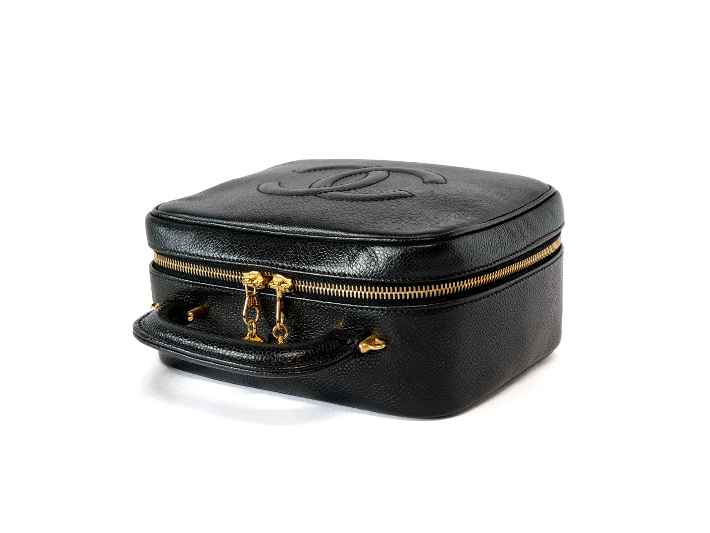 CHANEL Caviar Skin Vanity Coco Mark 2-Way Shoulder Bag Black Vanity Bag
