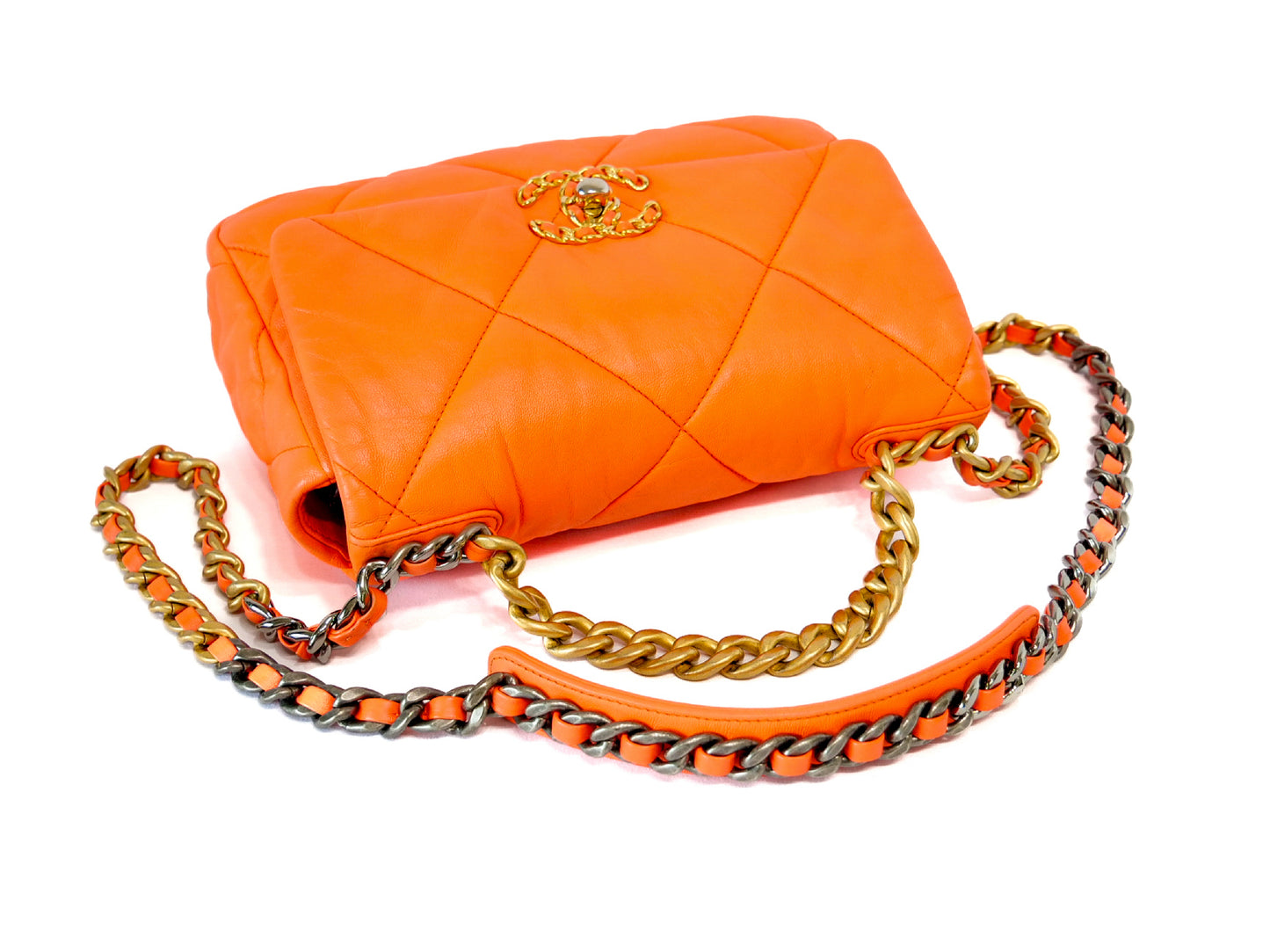 CHANEL Chanel 19 Chain Shoulder Bag Orange Serial Seal Coco Mark Shoulder Bag