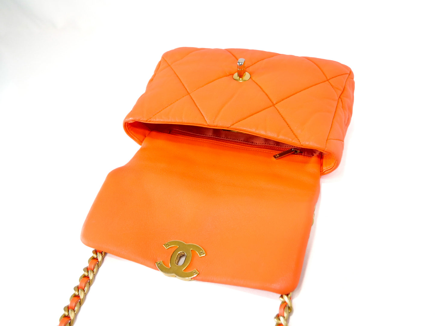 CHANEL Chanel 19 Chain Shoulder Bag Orange Serial Seal Coco Mark Shoulder Bag