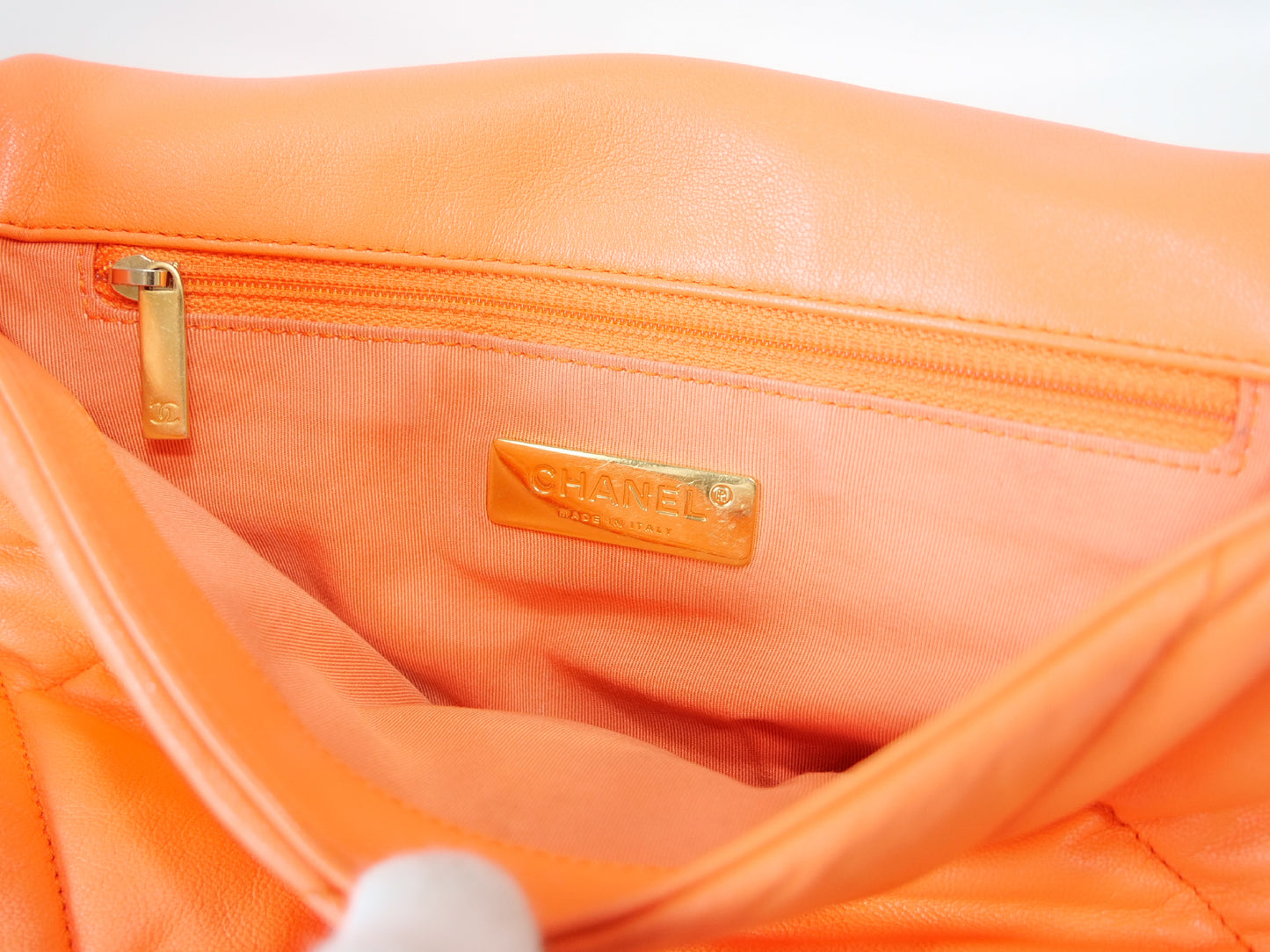 CHANEL Chanel 19 Chain Shoulder Bag Orange Serial Seal Coco Mark Shoulder Bag