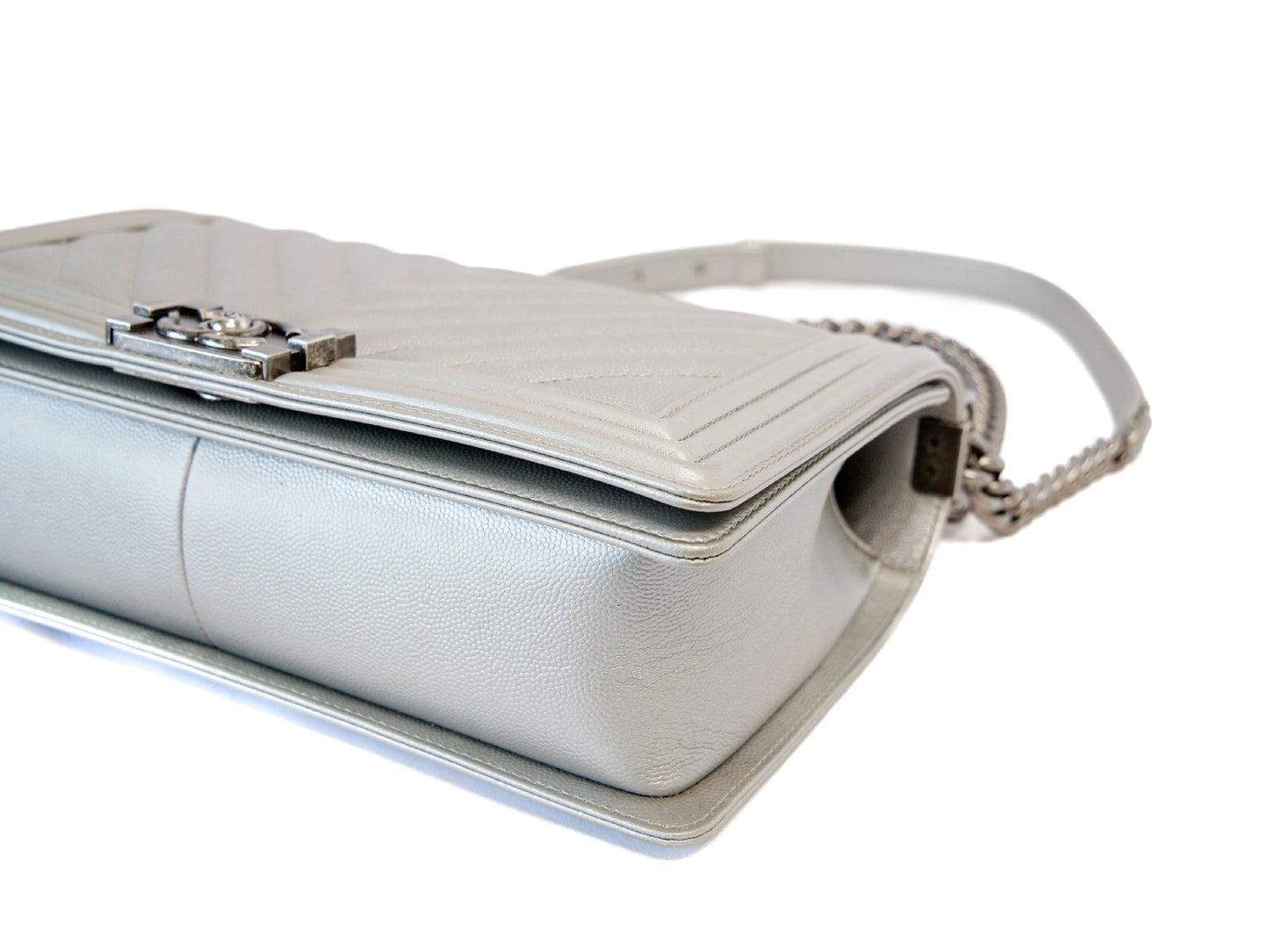 CHANEL Boy Chanel 25 Caviar Leather 22 Series V-Stitch Chevron Shoulder Bag