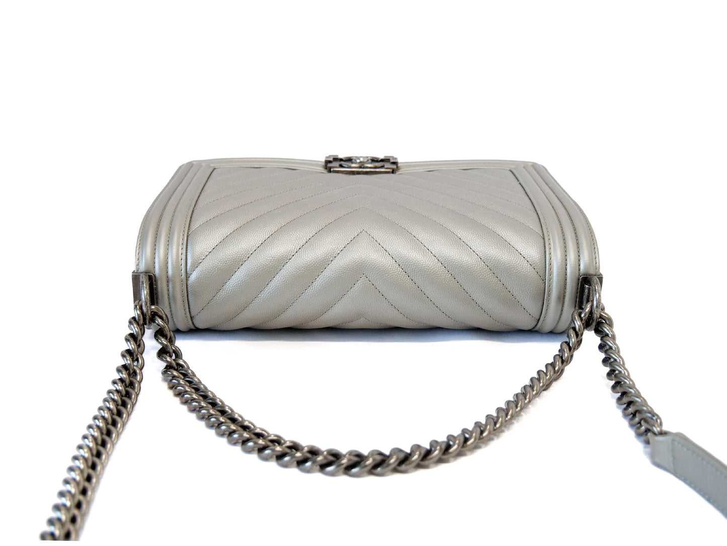 CHANEL Boy Chanel 25 Caviar Leather 22 Series V-Stitch Chevron Shoulder Bag