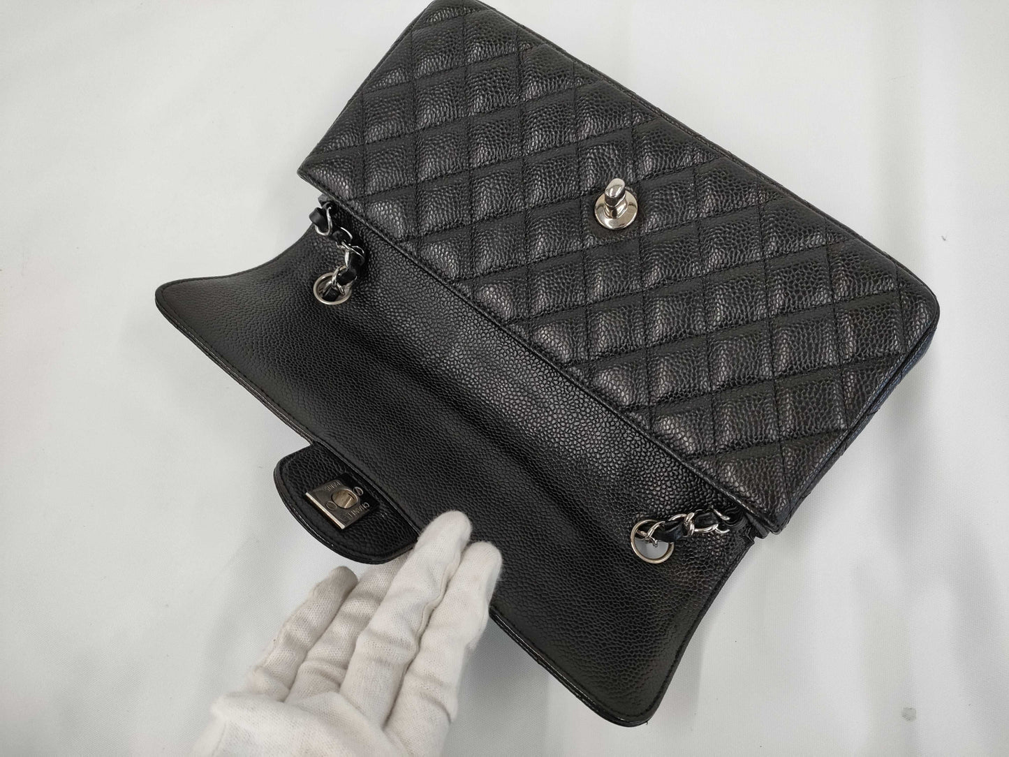 CHANEL CHANEL Double Fumatelasse Caviar Leather Chain Shoulder Bag