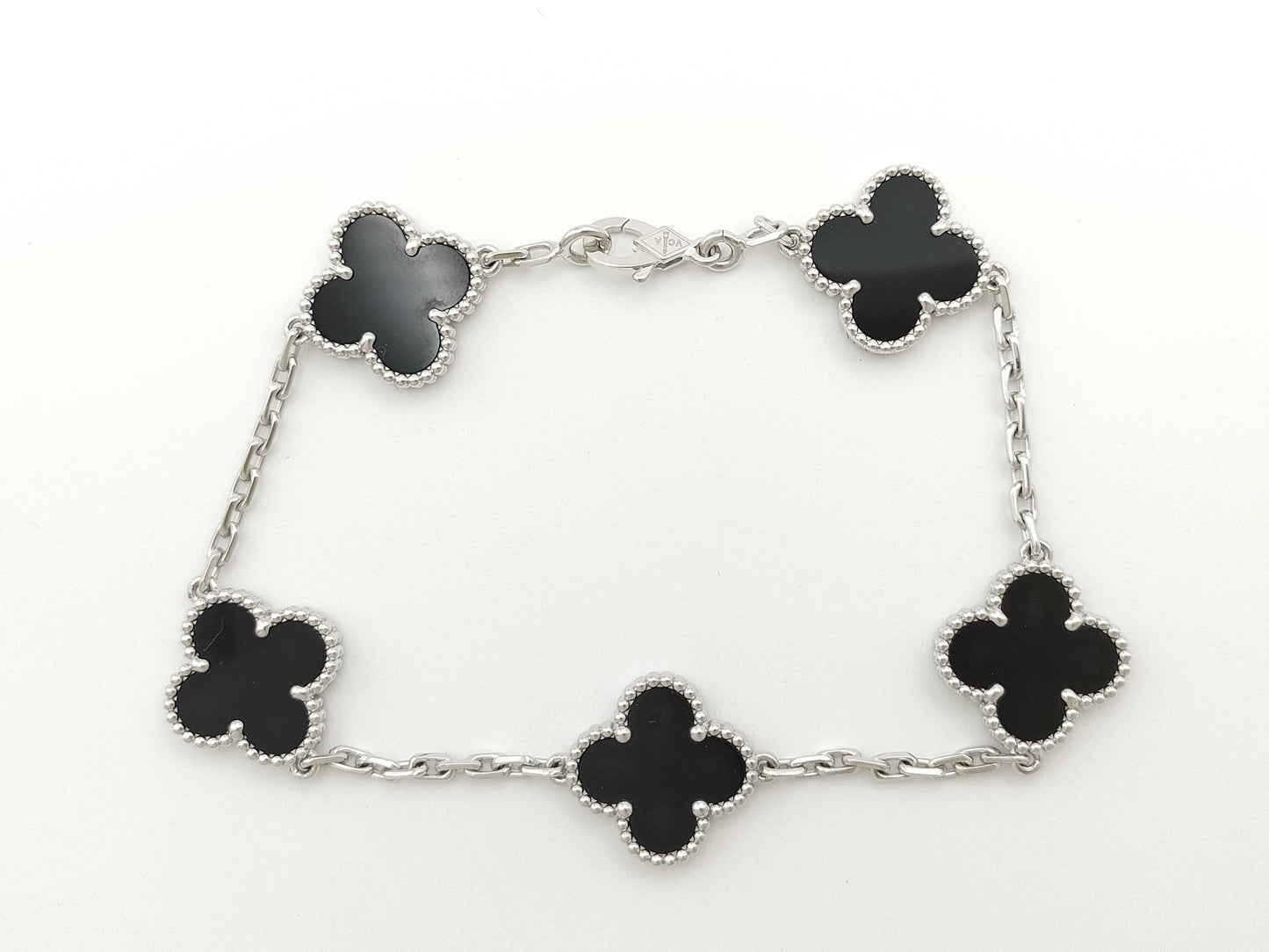 Van Cleef & Arpels Vintage Alhambra 5-Piece Onyx Bracelet in White Gold and AU750, 11.1g