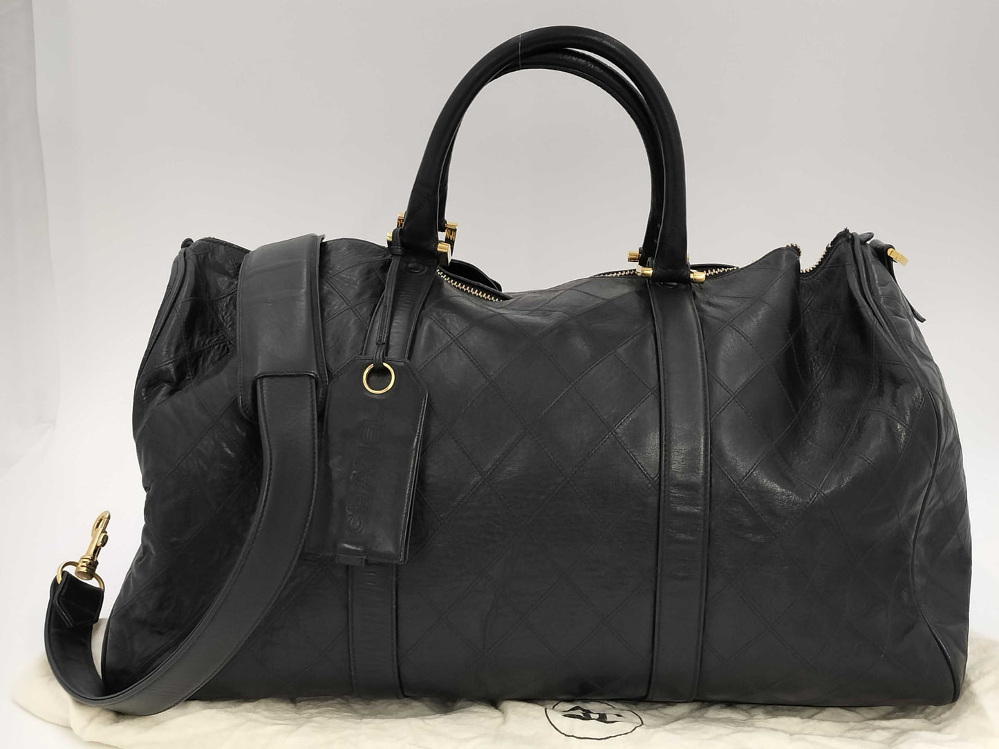 CHANEL Bicolor Coco Mark 2-way Leather Shoulder Bag/Boston Bag