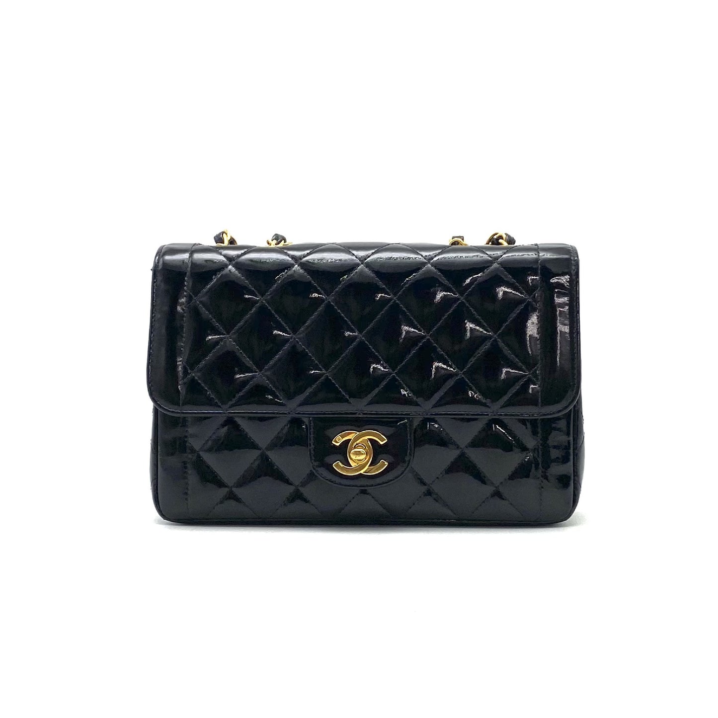 CHANEL CHANEL Matelasse Turnlock Coco Mark Diana Flap Patent Leather Chain Hand Shoulder Bag