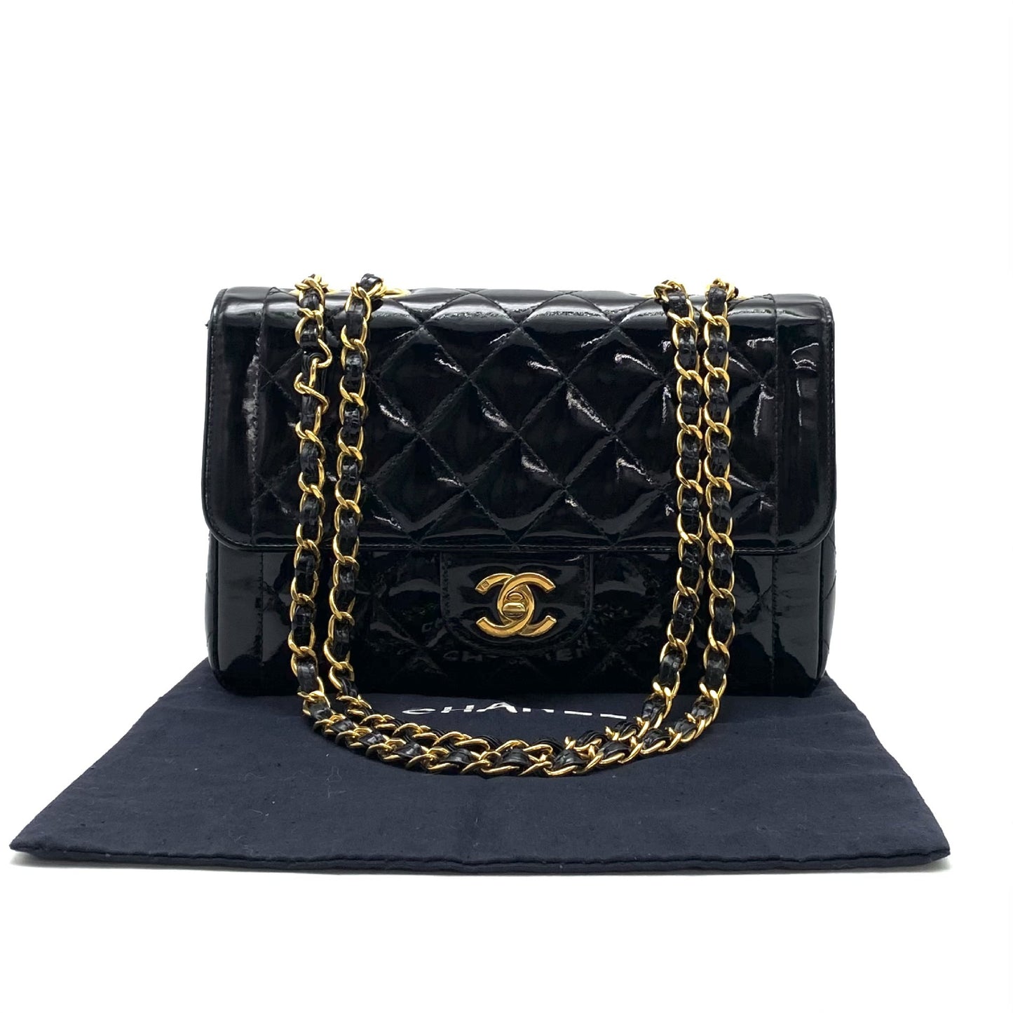 CHANEL CHANEL Matelasse Turnlock Coco Mark Diana Flap Patent Leather Chain Hand Shoulder Bag