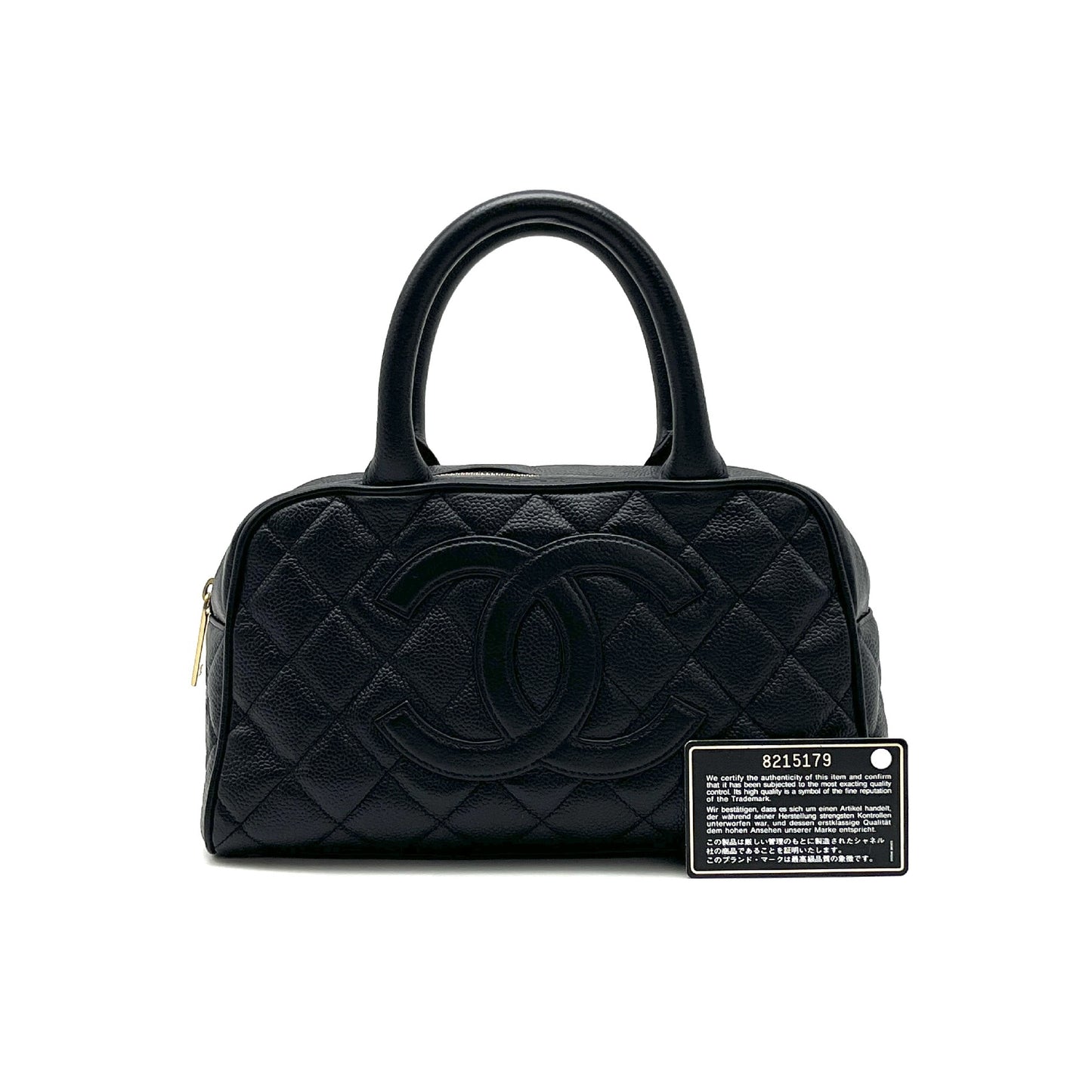 CHANEL Matelasse Deca Coco Mark Caviar Skin Hand Mini Boston Bag