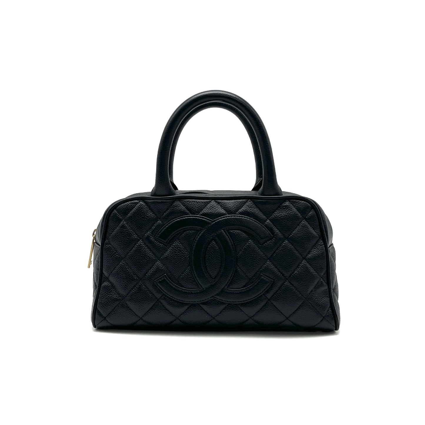 CHANEL Matelasse Deca Coco Mark Caviar Skin Hand Mini Boston Bag