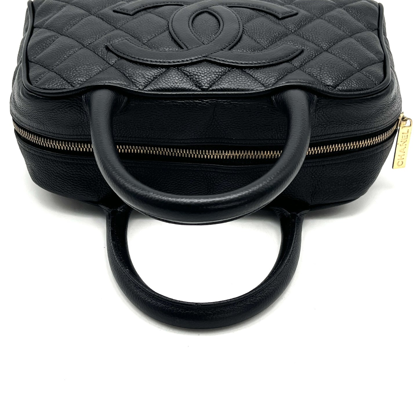CHANEL Matelasse Deca Coco Mark Caviar Skin Hand Mini Boston Bag