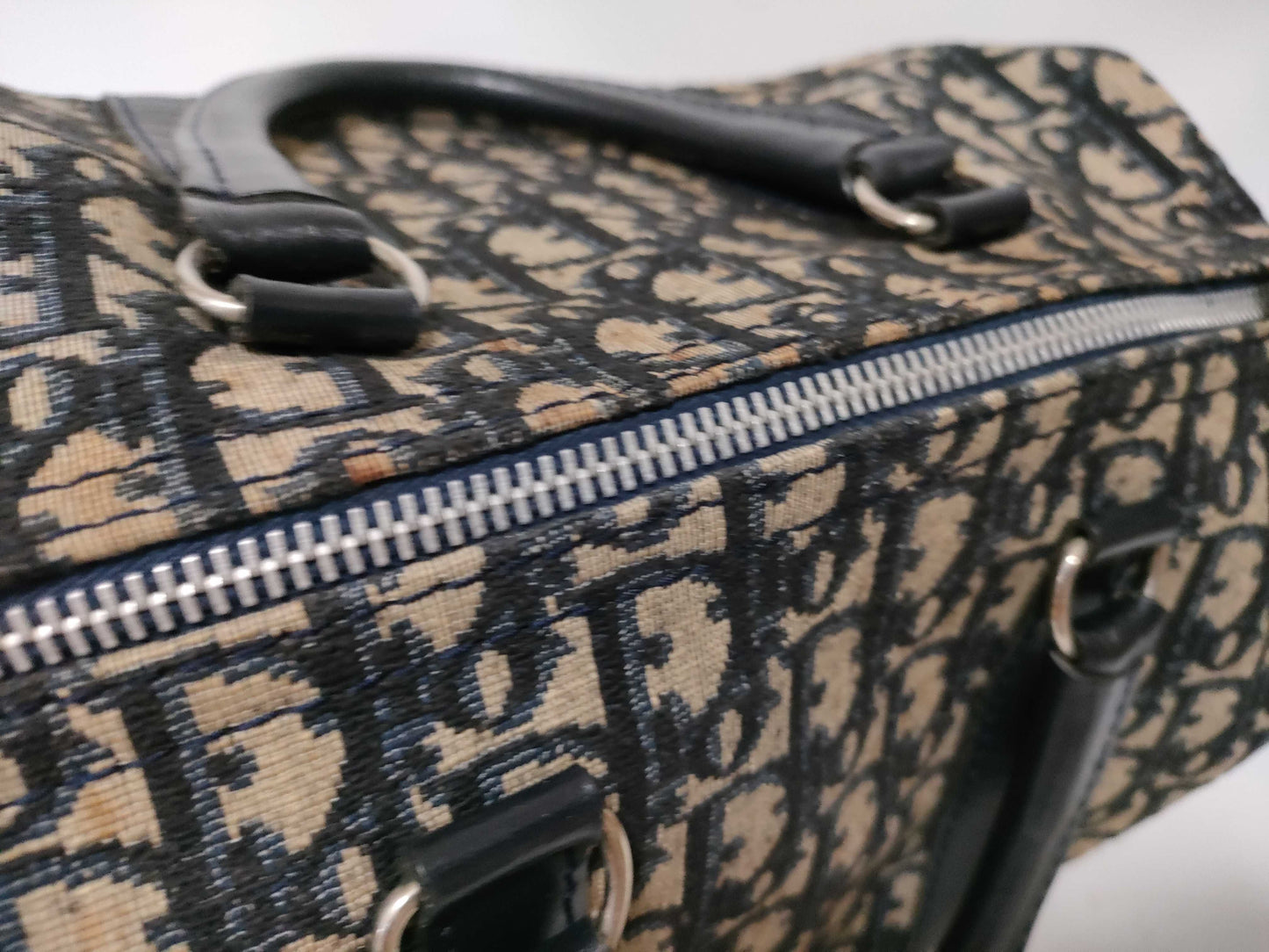 Dior Trotter Mini Boston Bag, Trotter Pattern, Navy Blue Canvas Boston Bag