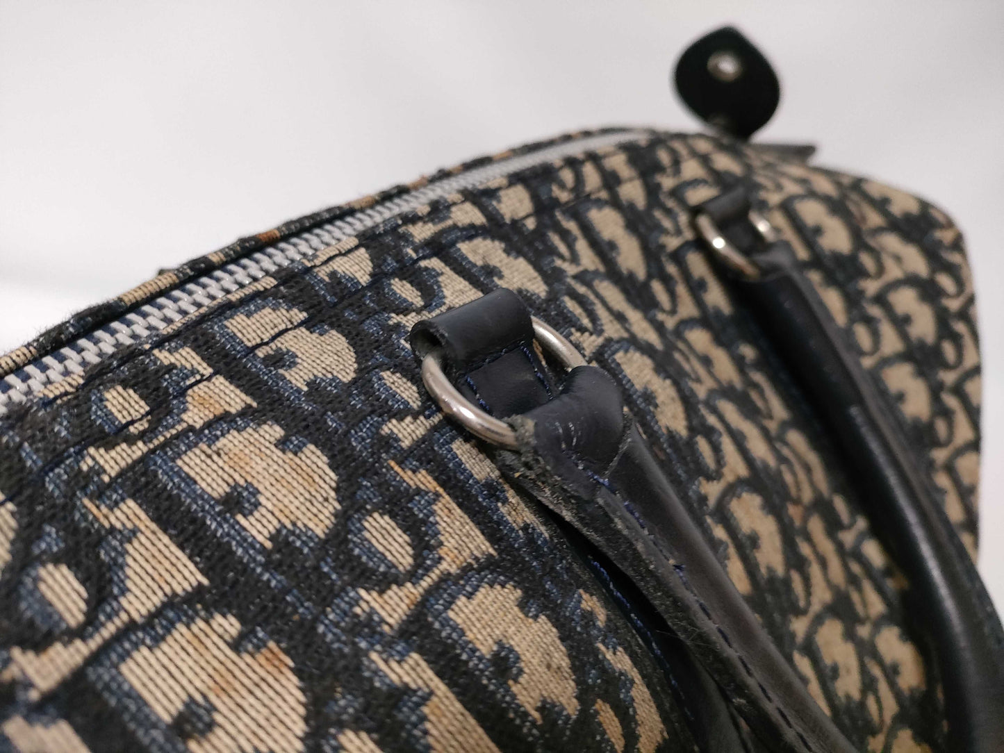 Dior Trotter Mini Boston Bag, Trotter Pattern, Navy Blue Canvas Boston Bag