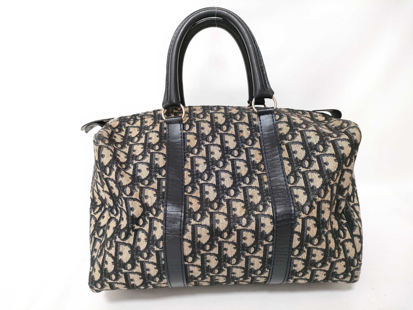Dior Trotter Mini Boston Bag, Trotter Pattern, Navy Blue Canvas Boston Bag