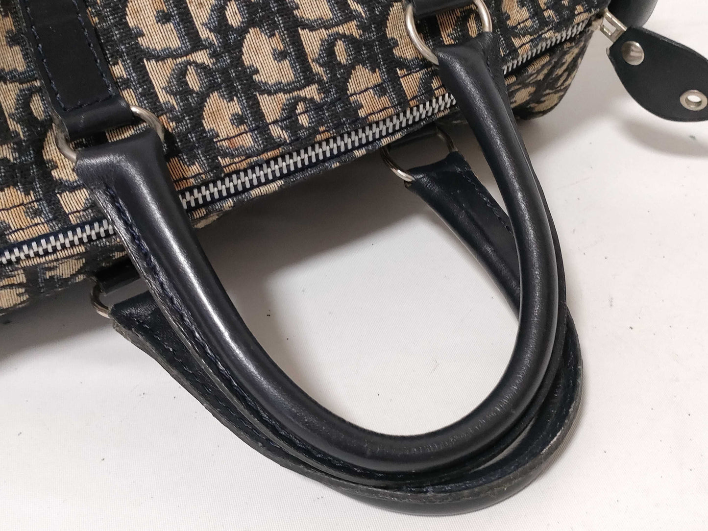 Dior Trotter Mini Boston Bag, Trotter Pattern, Navy Blue Canvas Boston Bag