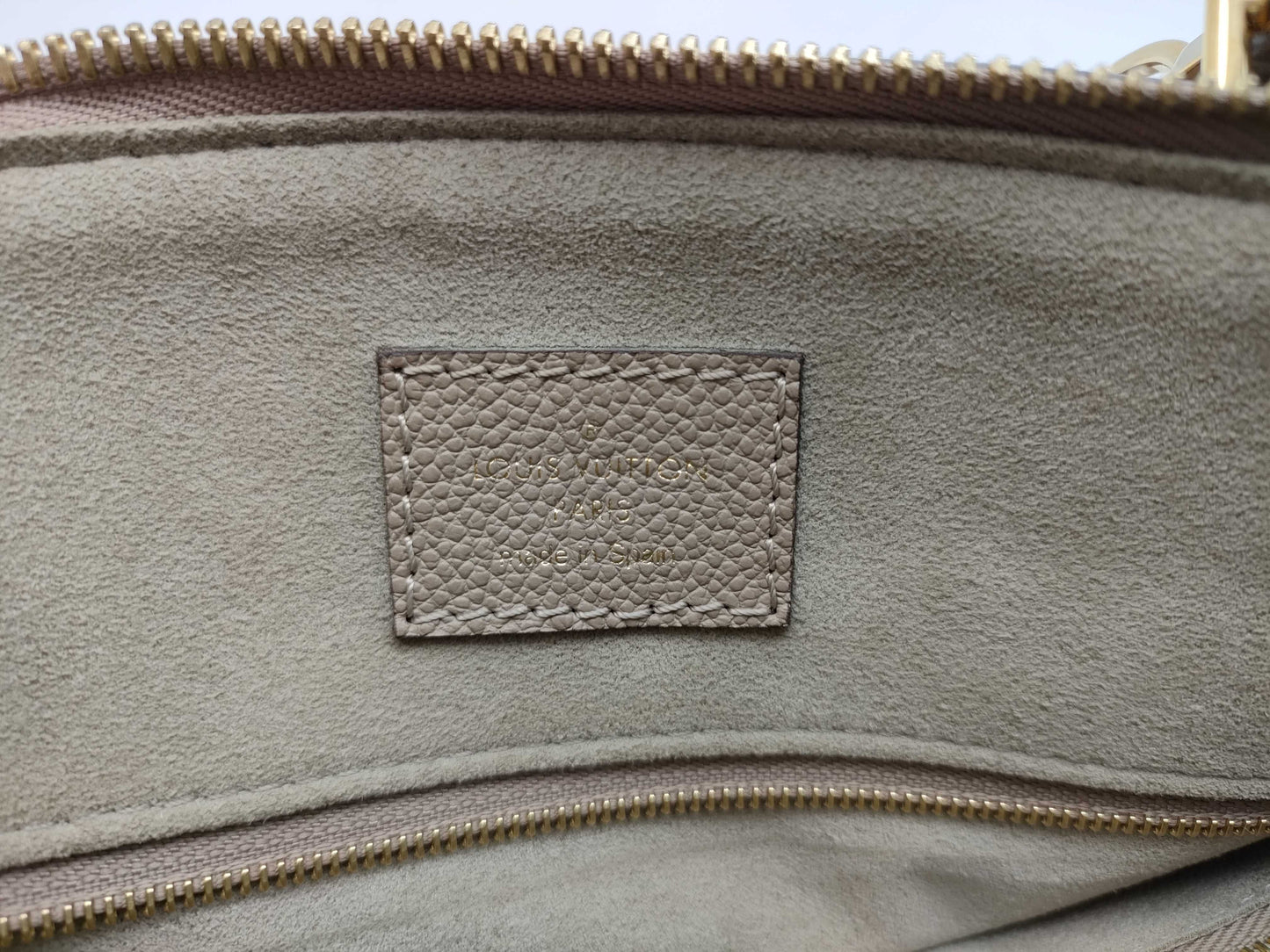 LOUIS VUITTON RFID Verified, Serial Number Unverifiable, Monogram Empreinte Grand Palais MM M45833 Beige Handbag, RFID Enabled