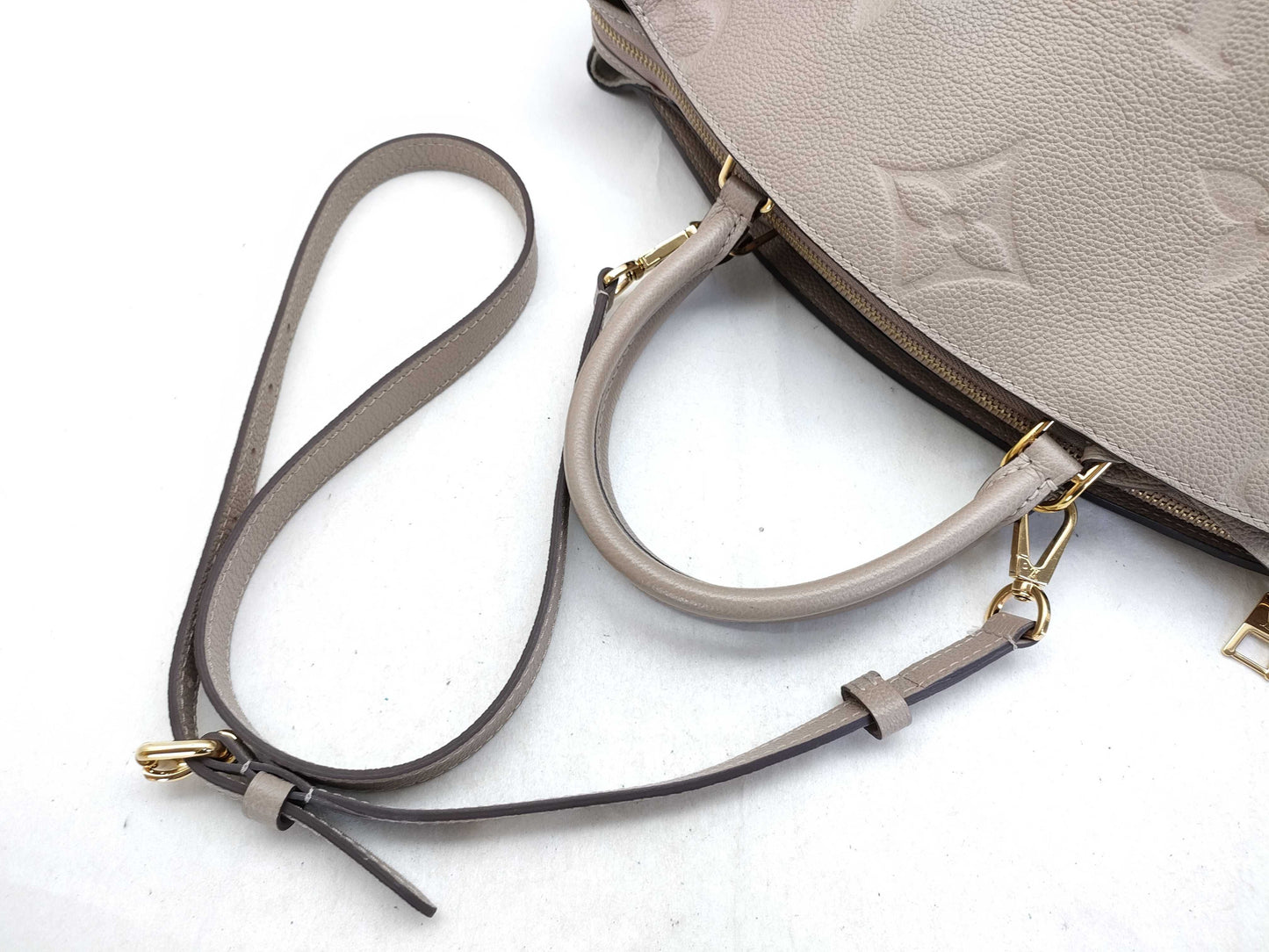 LOUIS VUITTON RFID Verified, Serial Number Unverifiable, Monogram Empreinte Grand Palais MM M45833 Beige Handbag, RFID Enabled