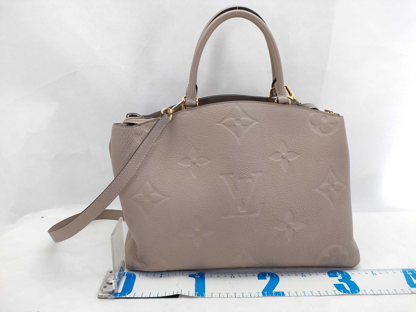 LOUIS VUITTON RFID Verified, Serial Number Unverifiable, Monogram Empreinte Grand Palais MM M45833 Beige Handbag, RFID Enabled