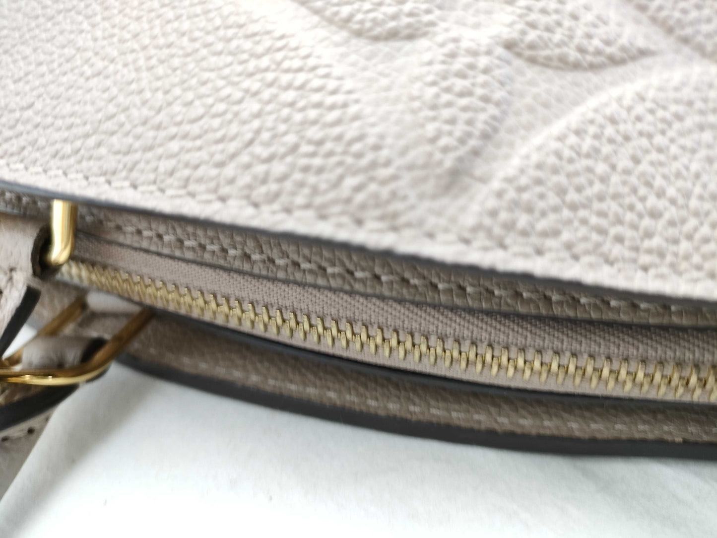 LOUIS VUITTON RFID Verified, Serial Number Unverifiable, Monogram Empreinte Grand Palais MM M45833 Beige Handbag, RFID Enabled