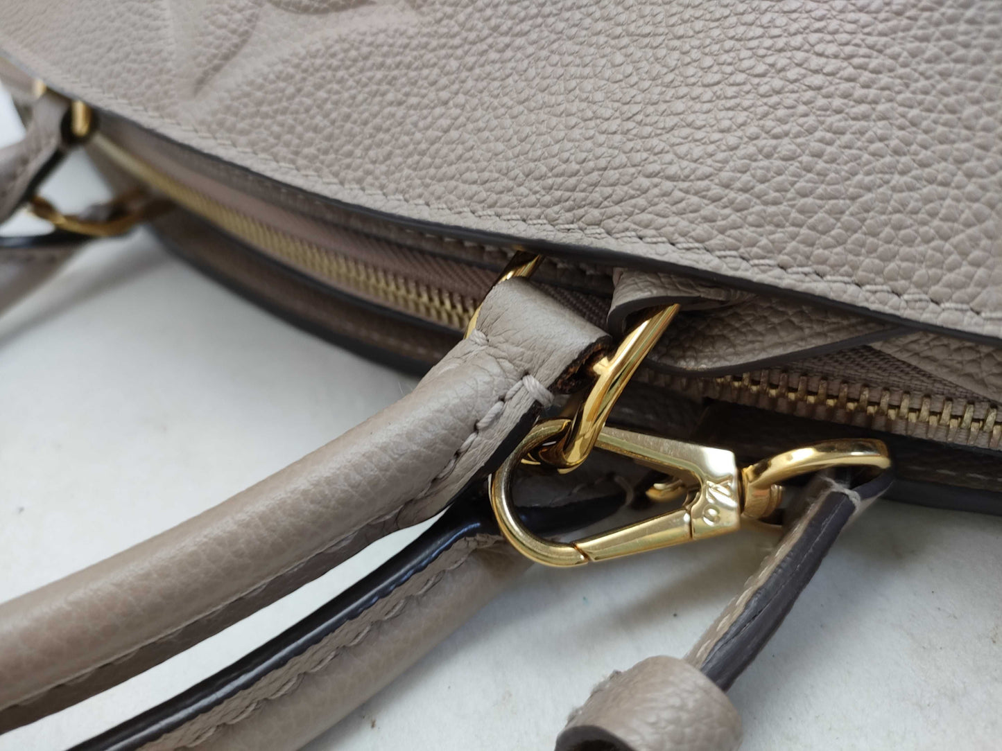 LOUIS VUITTON RFID Verified, Serial Number Unverifiable, Monogram Empreinte Grand Palais MM M45833 Beige Handbag, RFID Enabled