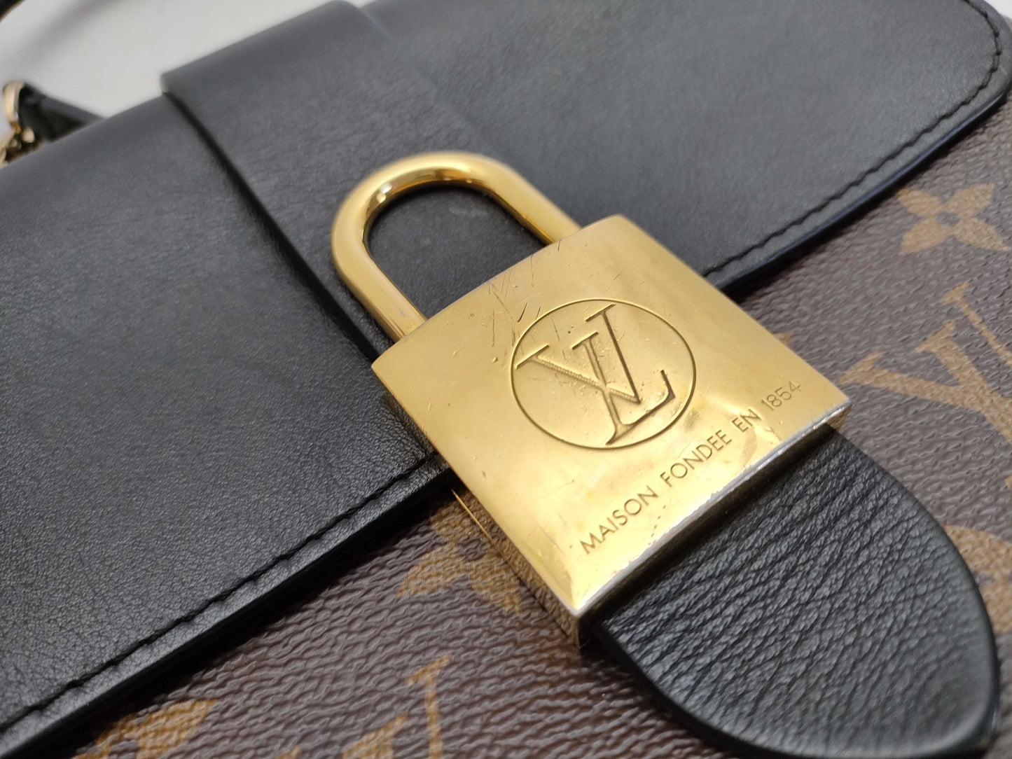 LOUIS VUITTON RFID Verified, Serial Number Unverifiable, Monogram Louis Vuitton Rocky BB M44141 Black x Brown RFID Enabled Handbag