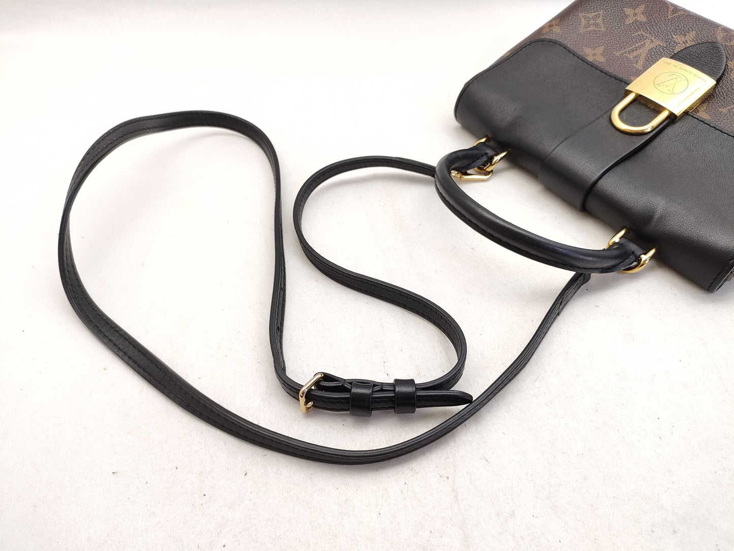 LOUIS VUITTON RFID Verified, Serial Number Unverifiable, Monogram Louis Vuitton Rocky BB M44141 Black x Brown RFID Enabled Handbag