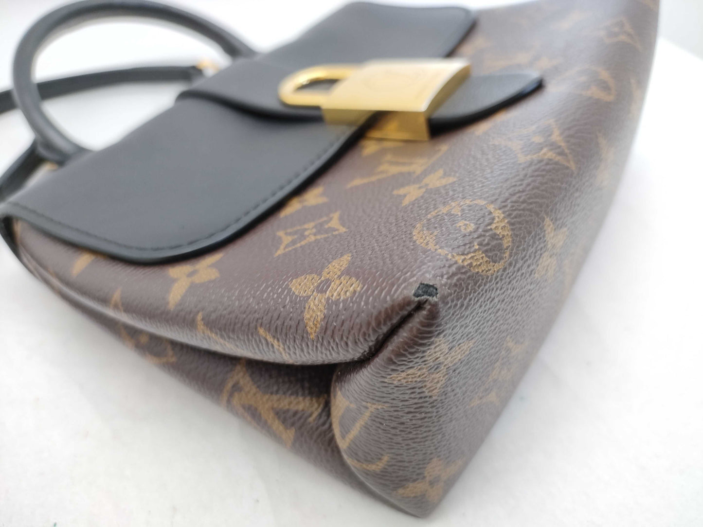LOUIS VUITTON RFID Verified, Serial Number Unverifiable, Monogram Louis Vuitton Rocky BB M44141 Black x Brown RFID Enabled Handbag