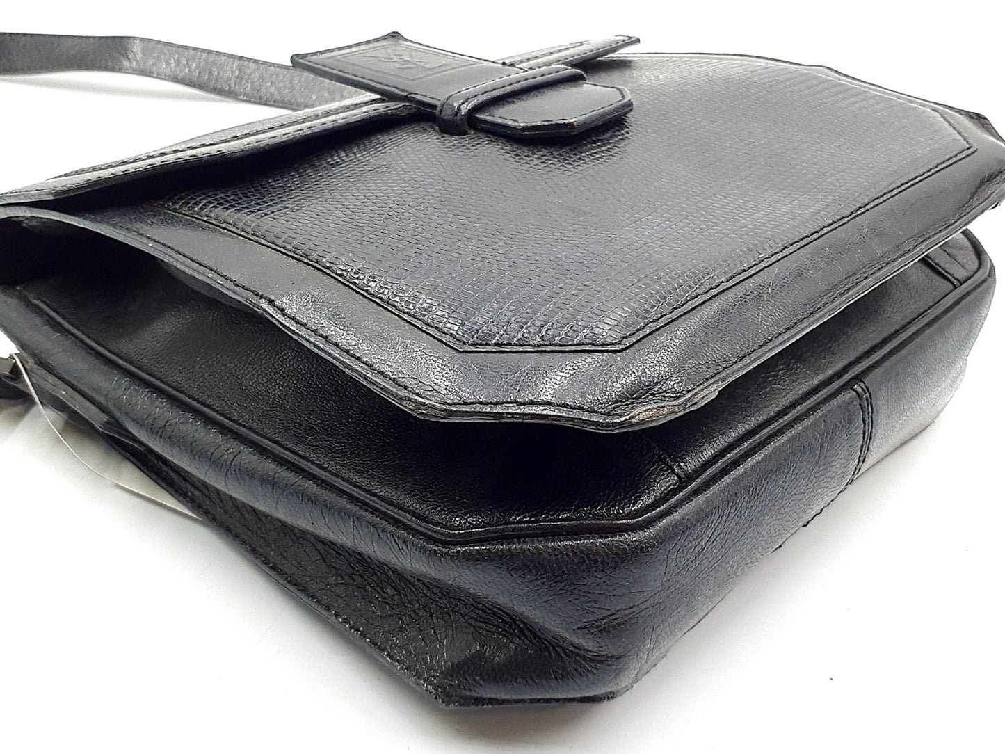 Yves Saint Laurent YSL logo lizard leather shoulder bag