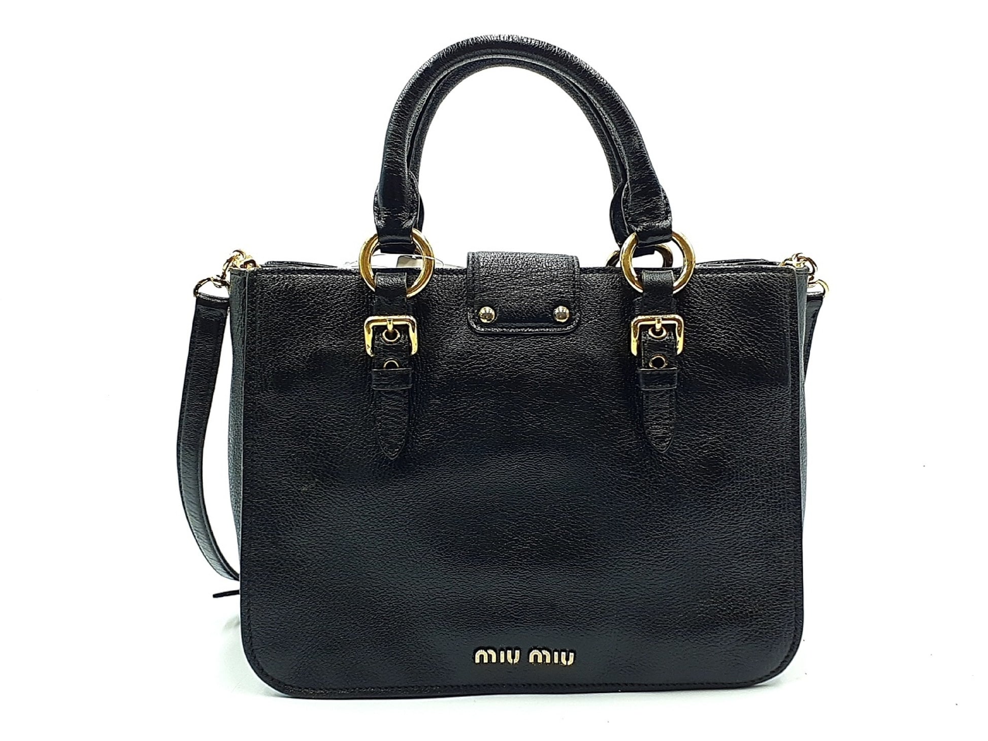 Miu Miu 2-way Madras Leather Handbag with Strap, Gold Hardware
