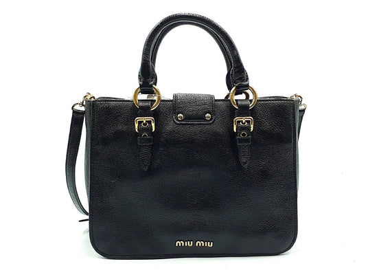 Miu Miu 2-way Madras Leather Handbag with Strap, Gold Hardware
