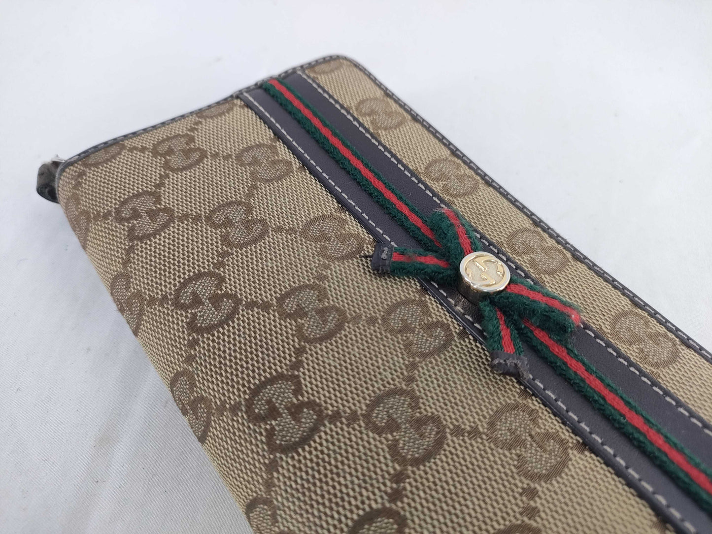 GUCCI GUCCI Long Wallet Round Zip GG Canvas Sherry Line Wallet