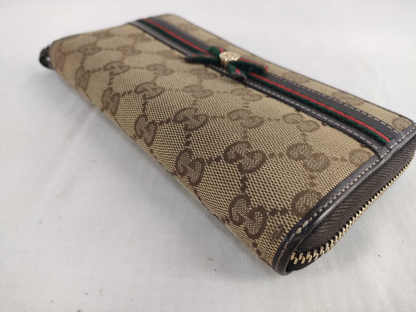 GUCCI GUCCI Long Wallet Round Zip GG Canvas Sherry Line Wallet